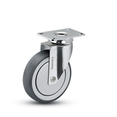 a black caster wheel with top plate mounting